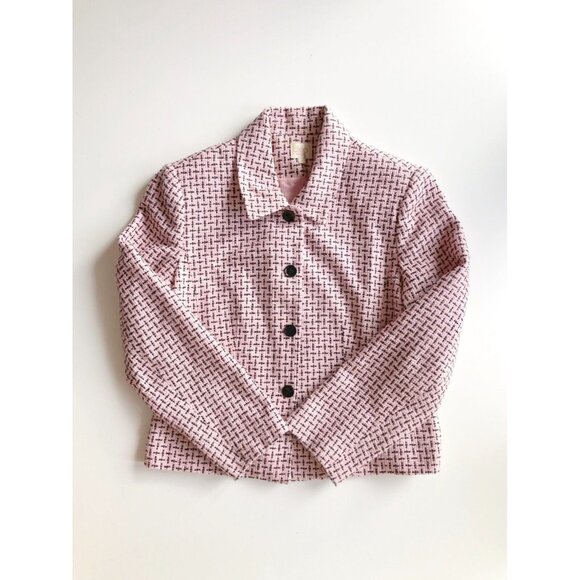 Vintage 2000's CLEO Pink Black Boucle Tweed Cropped Shell Jacket, Size 10P - Picture 6 of 16